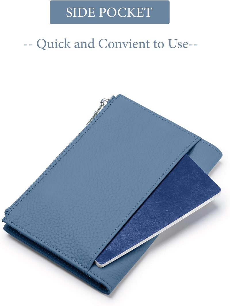 EutDett Leather Passport Holder for Women, Slim RFID Blocking Travel Wallet, Compact Passport Wallet with Zippered Coins Pocket and SIM Slots, Ladies Passport Cover Case - Image 4